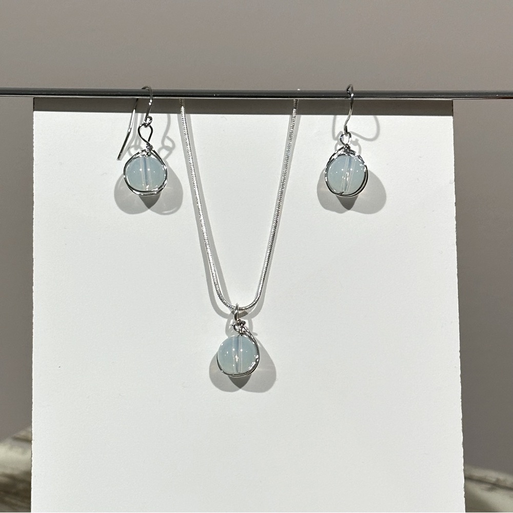 Opalite Pendant Necklace & Dangle Earrings Set